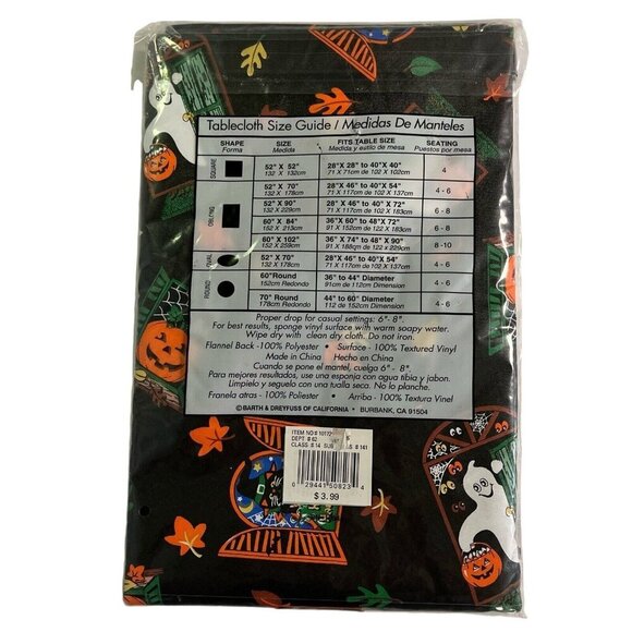 Halloween Boo Vinyl Tablecloth Round 152cm Black Ghost Pumpkin Leaves Cats Party - Picture 7 of 7
